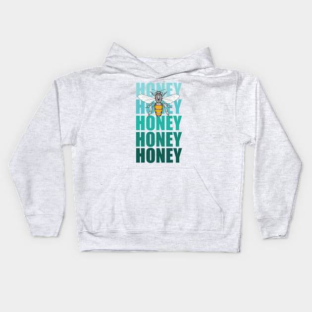 honey bee and turquoise lettering Kids Hoodie by weilertsen